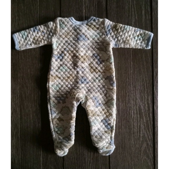 Little Beginnings Quilted 1 Piece Sleeper 3-6 Months off white w/ dinosaur print - Picture 8 of 10
